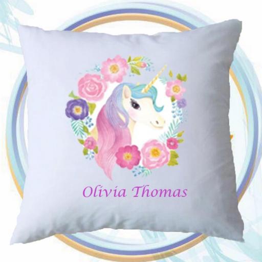 Personalised Cushion Cover with Unicorn Wreath Design – Add Name