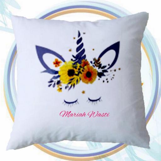 Personalised Cushion Cover with Sunflower Unicorn Design – Add Name