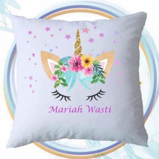 Personalised Cushion Cover with Stars & Unicorn Design – Add Name