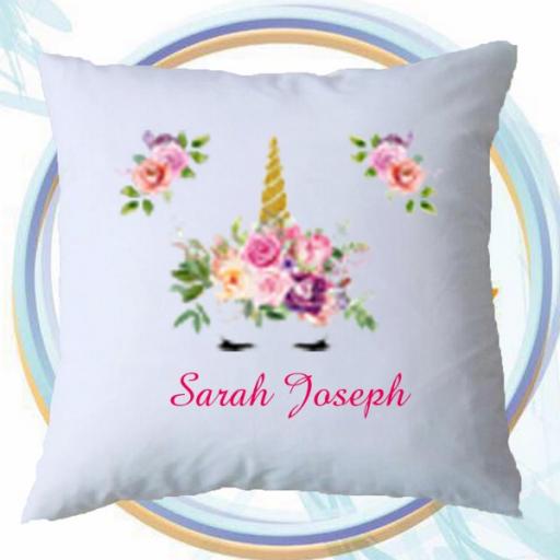 Personalised Cushion Cover with Spring Unicorn Design – Add Name