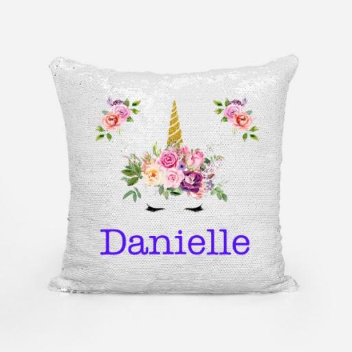 Personalised Sequin Magic Cushion Cover with Unicorn Design – Add Name