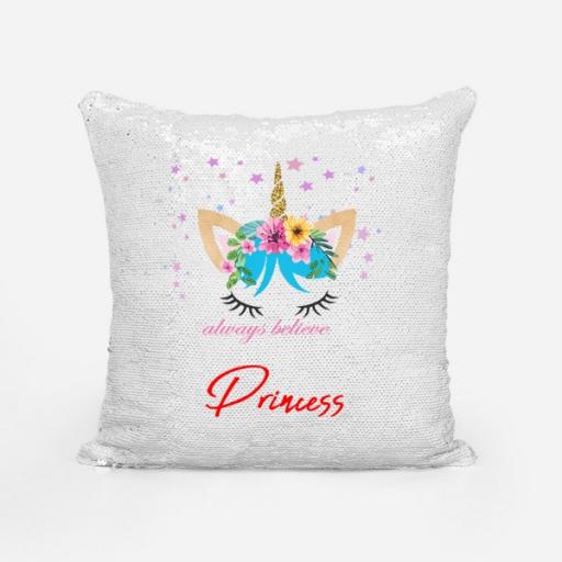 Personalised Sequin Magic Cushion Cover with Unicorn Design – Add Name