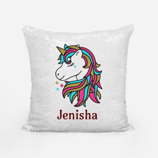 Personalised Sequin Magic Cushion Cover with Unicorn Design – Add Name