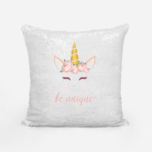 Personalised Sequin Magic Cushion Cover with Unicorn Design – Add Name