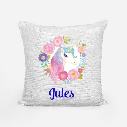 Personalised Sequin Magic Cushion Cover with Unicorn Design – Add Name