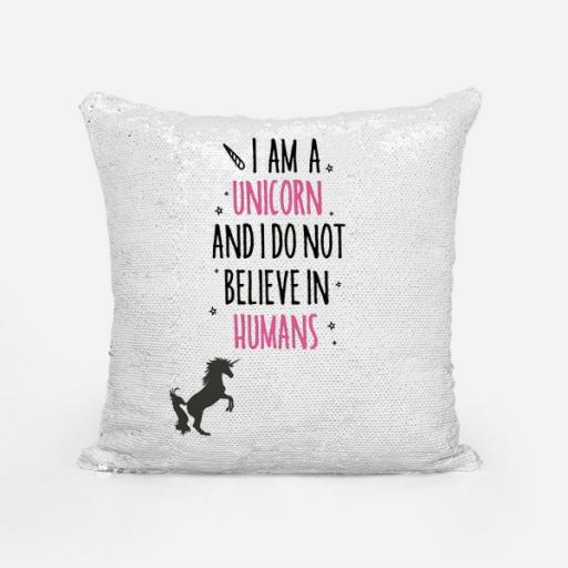 Personalised Sequin Magic Cushion Cover with 'I am a Unicorn' Design – Add Name