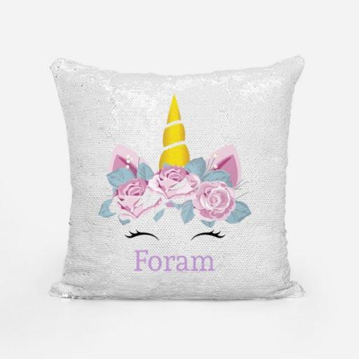 Personalised Sequin Magic Cushion Cover with Unicorn Design – Add Name