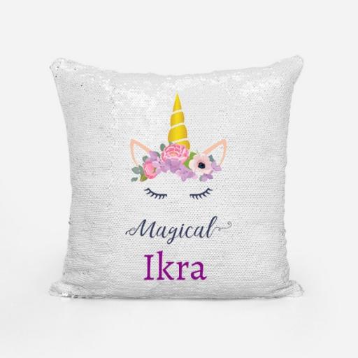 Personalised Sequin Magic Cushion Cover with Unicorn Design – Add Name