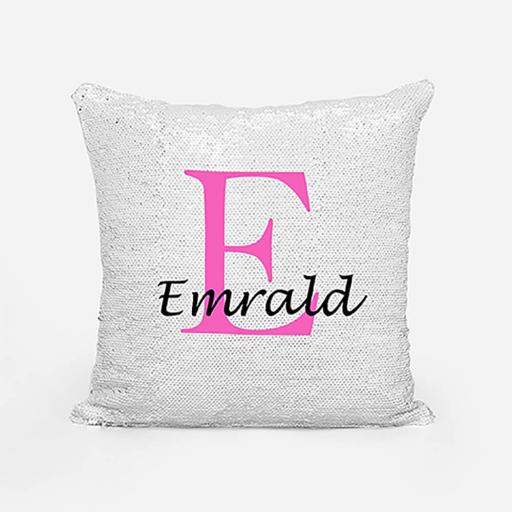 Personalised Sequin Magic Cushion For Her - Initial E and Name