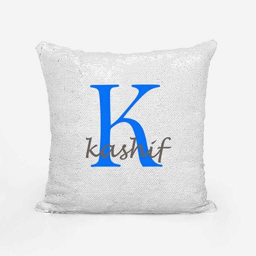 Personalised Sequin Magic Cushion For Him - Initial K and Name