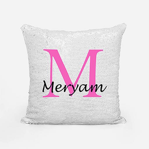 Personalised Sequin Magic Cushion For Her - Initial M and Name