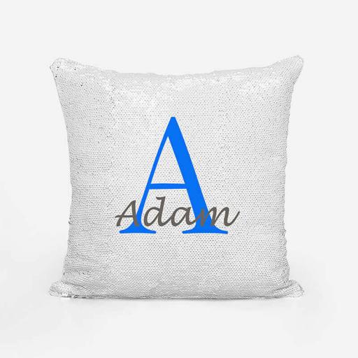 Personalised Sequin Magic Cushion For Him - Initial A and Name