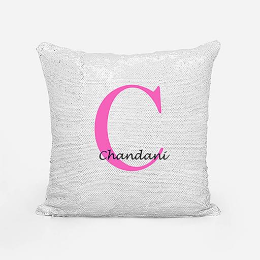 Personalised Sequin Magic Cushion For Her - Initial C and Name