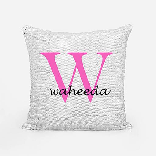 Personalised Sequin Magic Cushion For Her - Initial W and Name