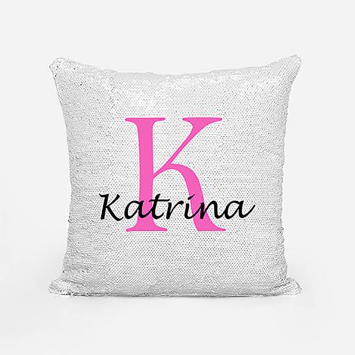 Personalised Sequin Magic Cushion For Her - Initial K and Name