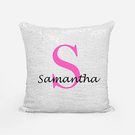 Personalised Sequin Magic Cushion For Her - Initial S and Name