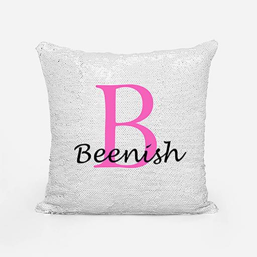 Personalised Sequin Magic Cushion For Her - Initial B and Name