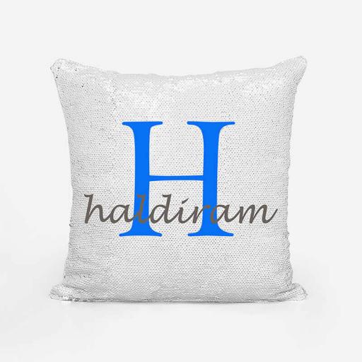 Personalised Sequin Magic Cushion For Him - Initial H and Name