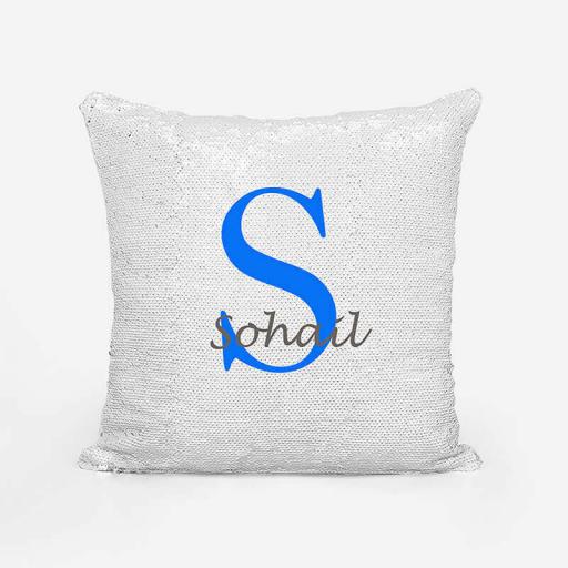 Personalised Sequin Magic Cushion For Him - Initial S and Name