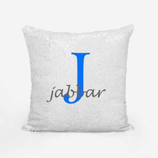 Personalised Sequin Magic Cushion For Him - Initial J and Name