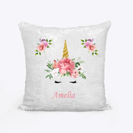 Personalised Sequin Magic Cushion Cover with Unicorn Design – Add Name