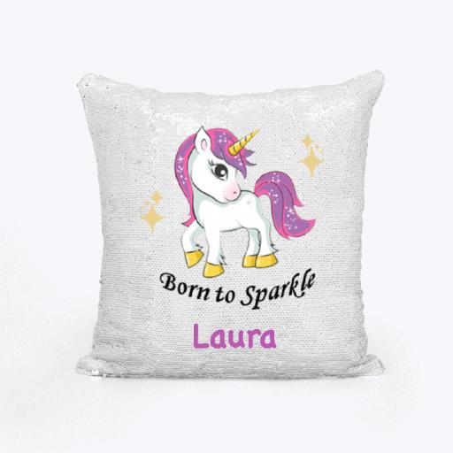 Personalised Sequin Magic Cushion Cover with Unicorn Design – Add Name