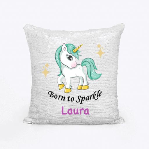 Personalised Sequin Magic Cushion Cover with Unicorn Design – Add Name