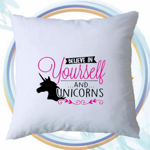 Personalised 'Believe in Yourself' Cushion Cover with Unicorn Design – Add Name