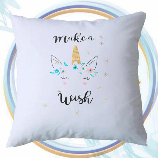 Personalised 'Make A Wish' Cushion Cover with Unicorn Design – Add Name