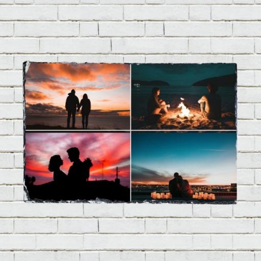 Personalised 4 Photo Collage Rectangular Rock Slate