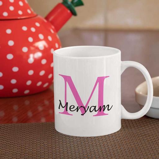 Personalised Text Mug For Her- Initial M & Name