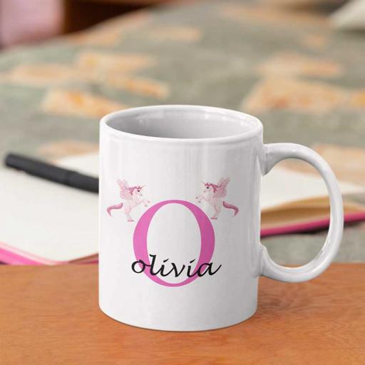 Personalised Unicorn Mug For Her- Initial O & Name