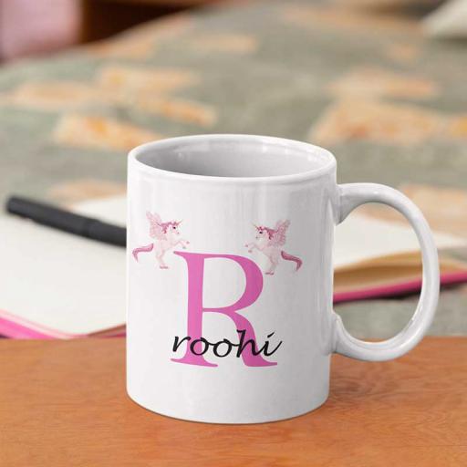 Personalised Unicorn Mug For Her- Initial R & Name