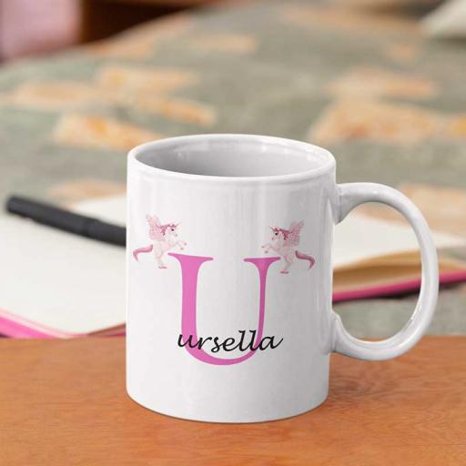 Personalised Unicorn Mug For Her- Initial U & Name