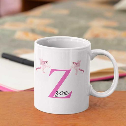 Personalised Unicorn Mug For Her- Initial Z & Name