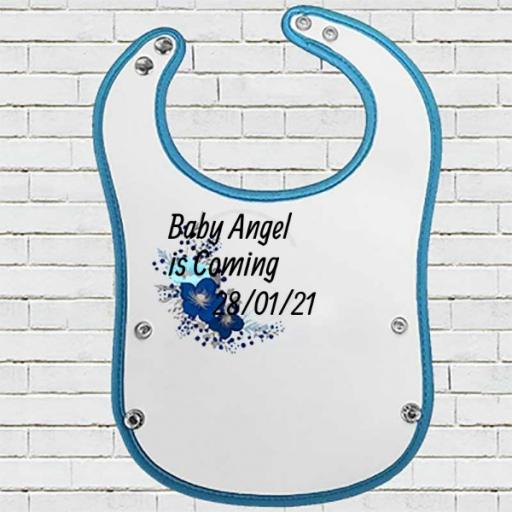 Blue Pocket Baby Bib with Blue Floral Design - Add Name