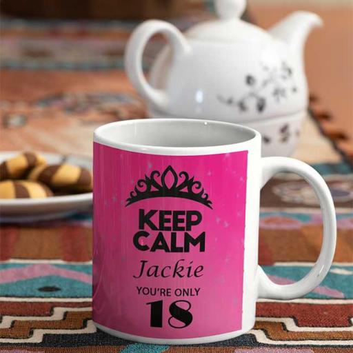 Keep Calm You're Only (AGE) - Personalised Birthday Mug - Pink Background