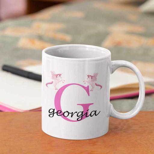 Personalised Unicorn Mug For Her- Initial G & Name