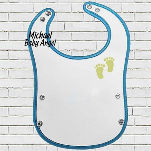 Blue Pocket Baby Bib with 'Angel is Coming' Design - Add Date