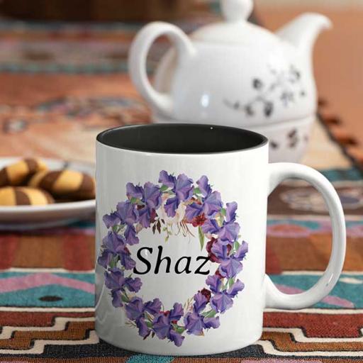 Personalised Coloured Inside Name Mug with Floral Wreath Design