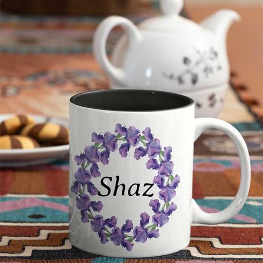 Personalised Coloured Inside Name Mug with Purple Wreath Design