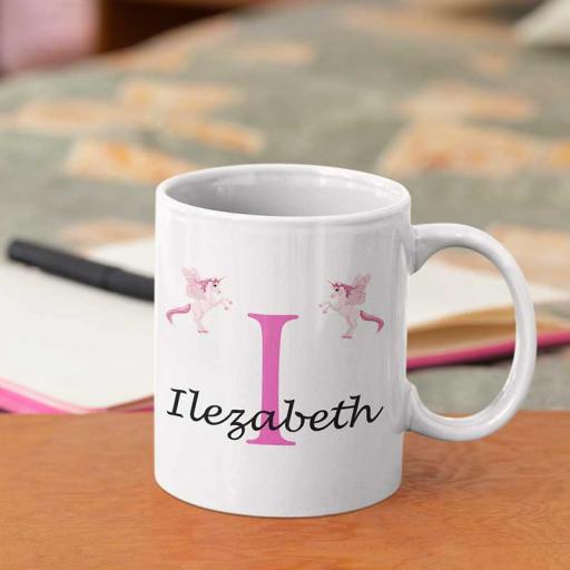 Personalised Unicorn Mug For Her- Initial I & Name