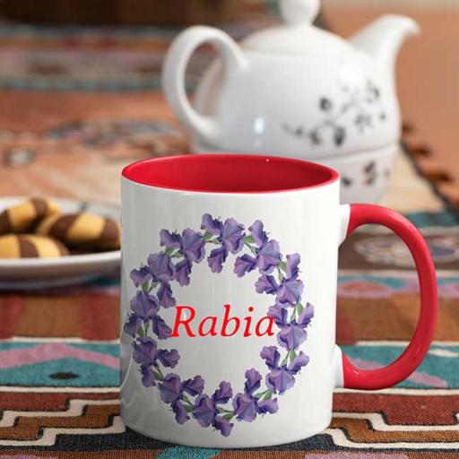 Personalised Red Coloured Inside Name Mug - Purple Wreath