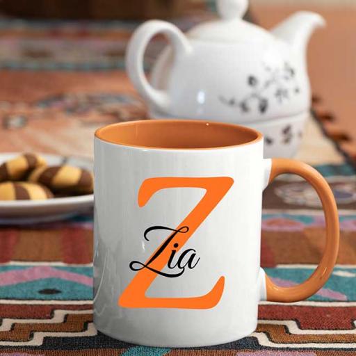 Name and Initial - Personalised Orange Coloured Inside and Handle Mug