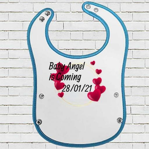 Blue Pocket Baby Bib with Hearts Design - Personalise with Name & Initial