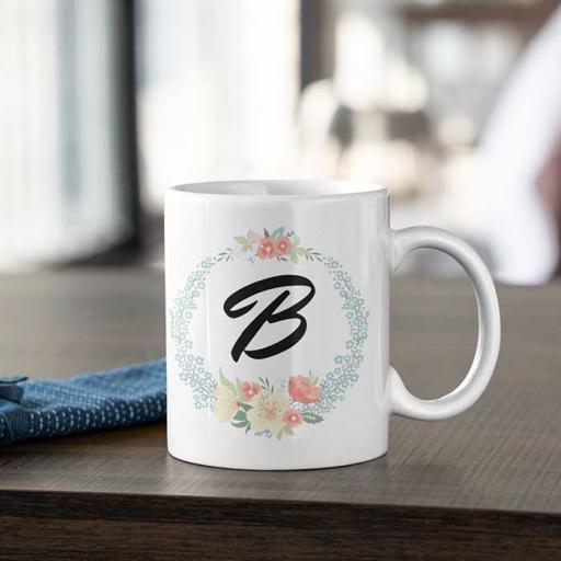 Personalised Name Initial Romantic Flower Wreath Mug