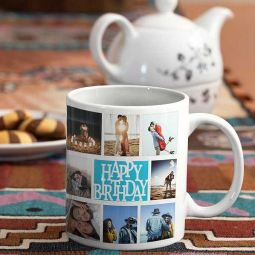 Personalised 16 Photo Happy Birthday Collage Mug