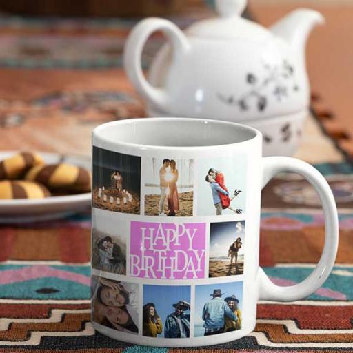 Personalised 16 Photo Happy Birthday Mug