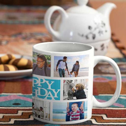 Personalised Multi Photo Happy Birthday Mug