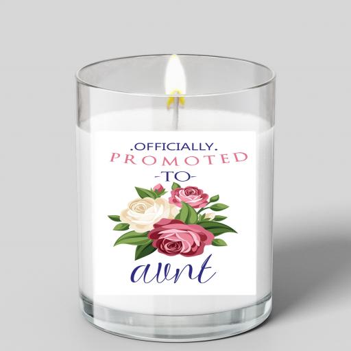 Personalised 'Officially Promoted to Aunt' Glass Scented Candle - Add Name/Relation